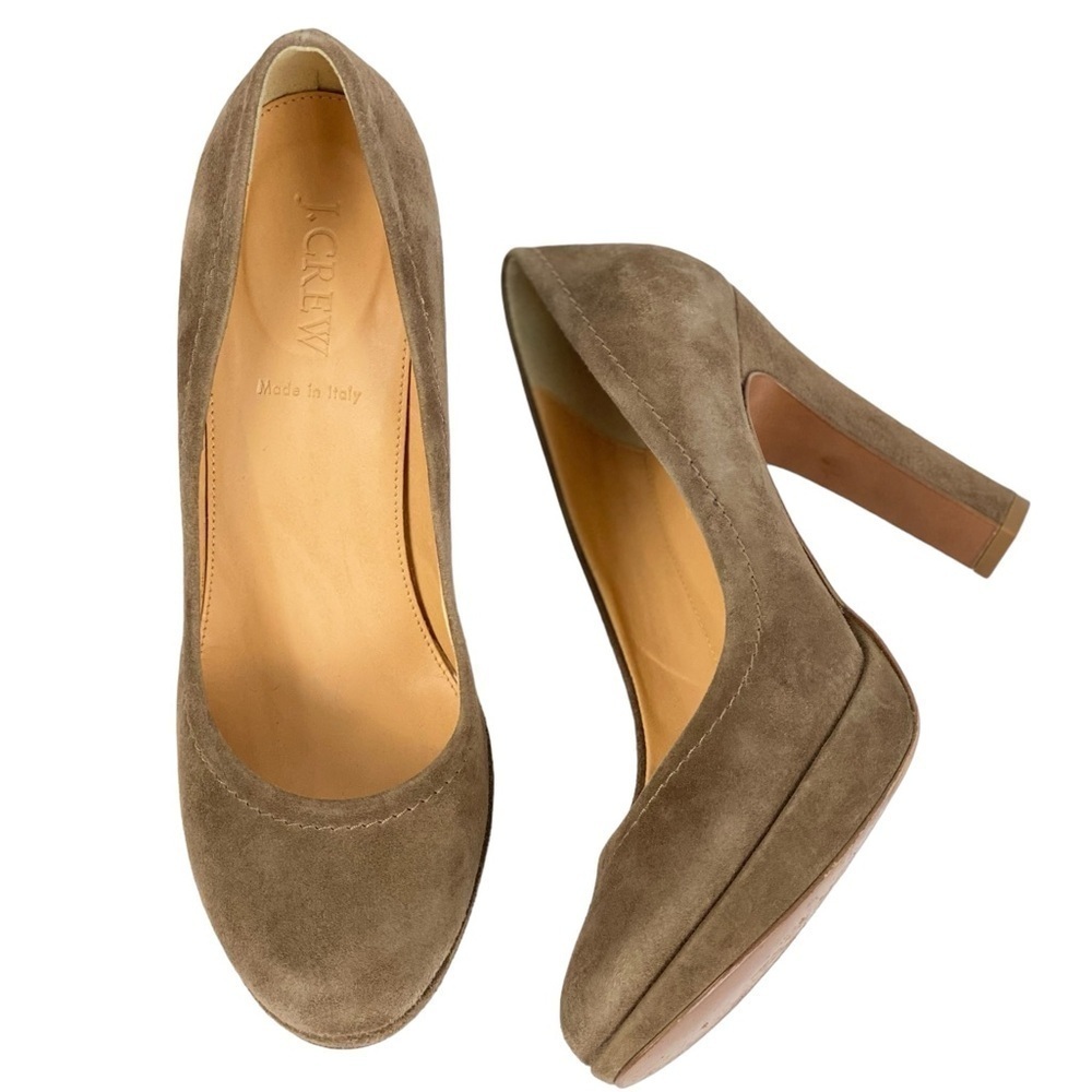 J. Crew Gray Taupe Suede Heels Size 8.5 Made in Italy